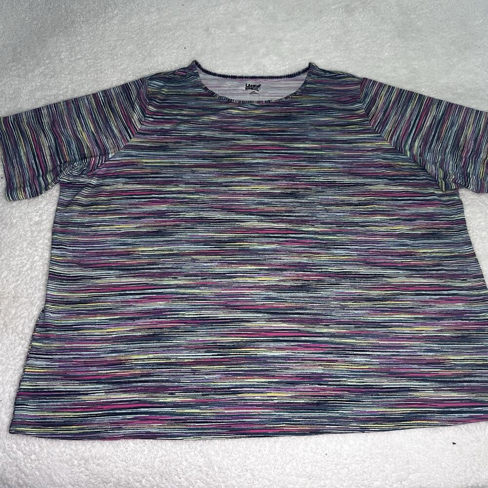Lands' End Women's UPF50 Short Sleeve Rash Guard, Multi-Color Stripe, Plus 2X